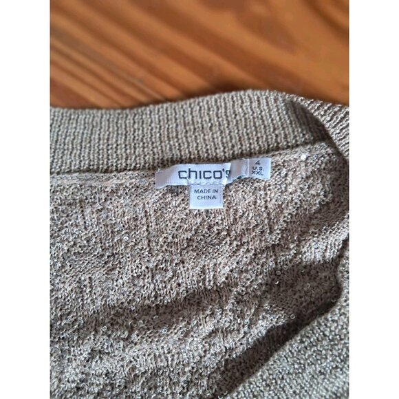 Chico's Beige Pullover Sweater V Neck Solid 3/4 Sleeve Cotton Blend Size 4 - Picture 2 of 5